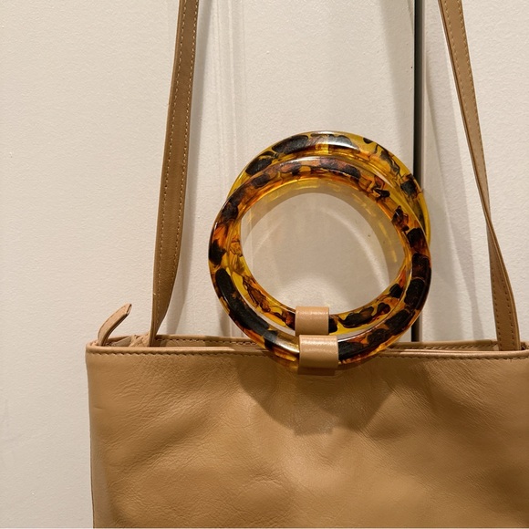 Payton James Dolly Bucket Tote Crossbody Tortoise Handles Italian Napa Leather - Picture 7 of 8